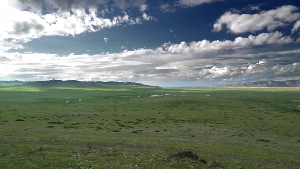 Vast Empty Green Meadows of Central Asia