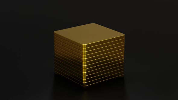 Rotating Satisfy Metallic Ingots Loop 3d animation of gold tiles