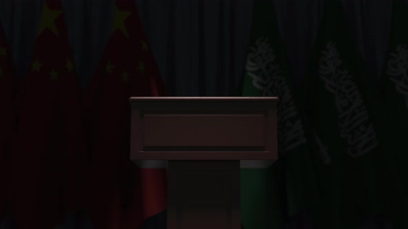 Flags of Saudi Arabia and China at International Meeting
