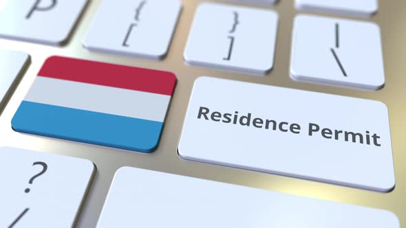 Residence Permit Text and Flag of Luxembourg on the Buttons