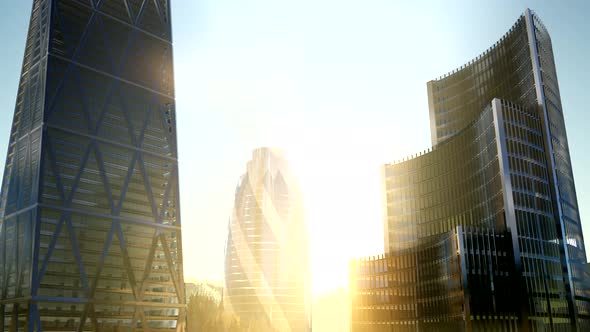 City Skyline with Urban Skyscrapers at Sunset