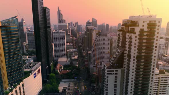 4k Aerial city view of Bangkok dowtnown, Flying over Bangkok, Thailand.