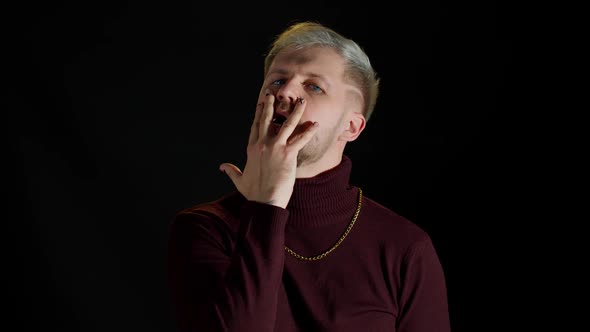 Man in Stylish Blouse Looking at Camera Through the Hand Posing Feeling Happiness Fun Enjoyment