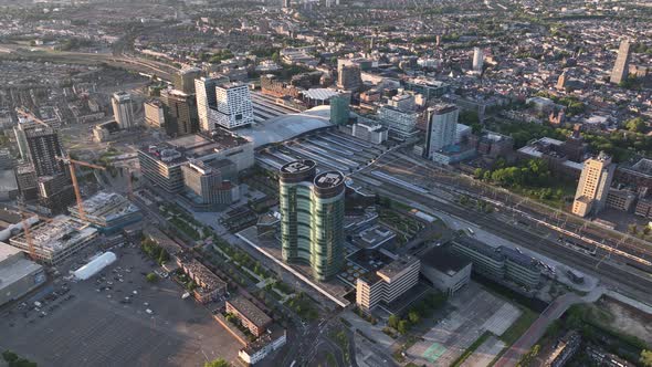 Utrecht Urban City Skyline and Central Station Business District Architecture Real Estate Project in