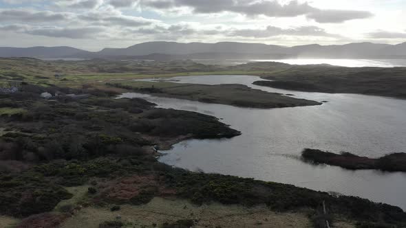Aerial of Kiltoons Lake By Rossbeg Between Ardara and Portnoo in County Donegal, Ireland