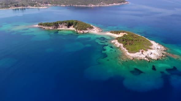 A Drone Flies Over a Tropical Island