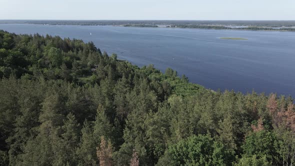 Dnipro River. Aerial View. Ukraine. Slow Motion