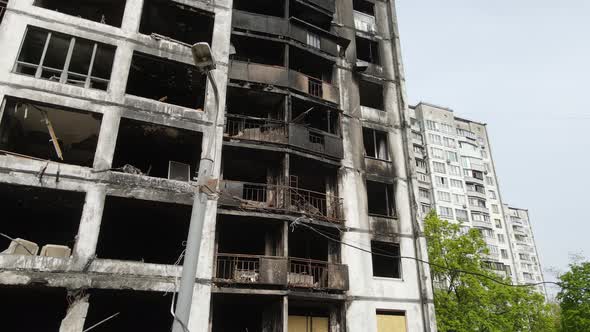 War in Ukraine  Burnt and Destroyed House in Kyiv