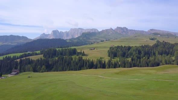 Aerial travel drone view of South Tyrol, Italy and the Dolomites mountains.