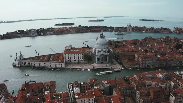 Aerial Panoramic Cityscape of Venice with Santa Maria Della Salute Church