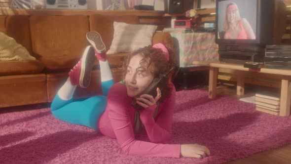 Girl in Retro Outfit Talking on Phone