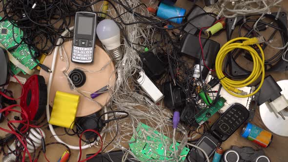 E-waste and Hazardous waste sorting and disposal. Old broken phones, battery, computers