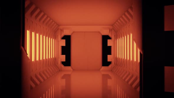 Science fiction 3d concept. Futuristic corridor with the sliding door module.