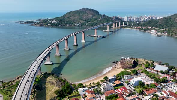 Panoramic view of famous third bridge at town of Vitoria state of Espirito Santo Brazil. Transportat