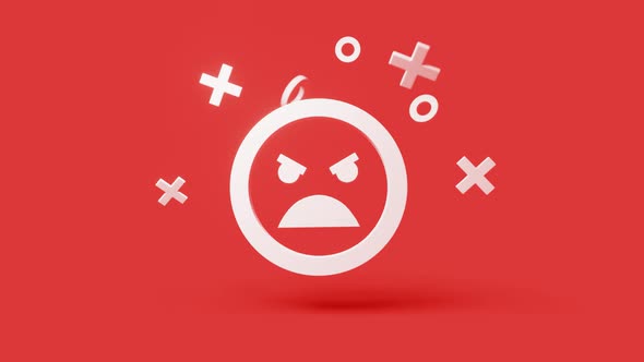 Angry 3d icon on a simple red background 4k seamless animation loop
