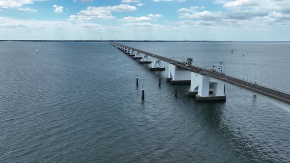 Zeelandbridge Infinity Bridge in the Distance Aerial Drone View