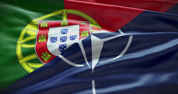 Portugal and NATO waving flag 4K animation