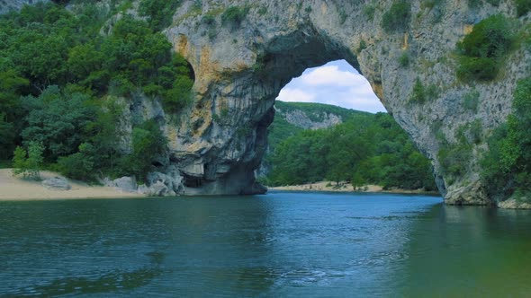 Beach By the River in the Ardeche France Pont d Arc Ardeche Franceview of Narural Arch in Vallon