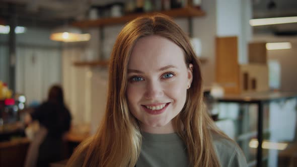 Portrait of Happy Woman Standing in Her Cafe Coffee Shop