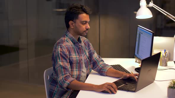 Programmer with Computer Working at Night Office 6