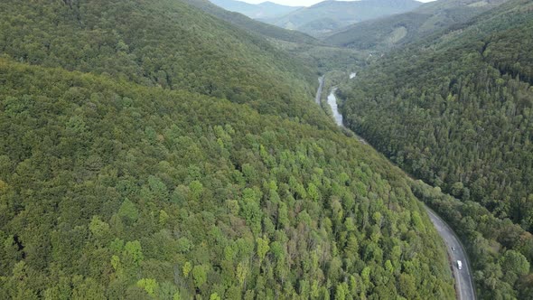 Aerial View of the Carpathian Mountains in Autumn. Ukraine