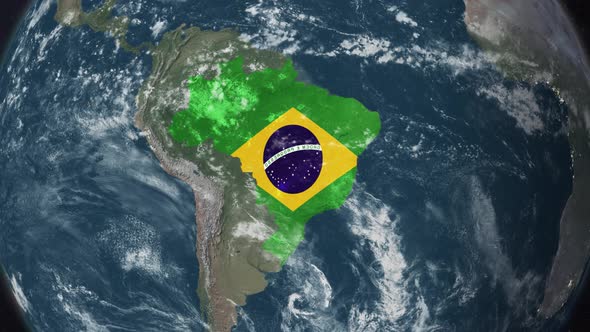 4K Globe Map of Brazil with a flag (Highlighted)