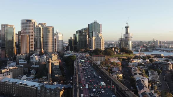 An Aerial View of the Western Distributor with Rush Hour Traffic to and from the City Centre