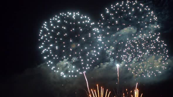 Colorful Firework display at night on sky background