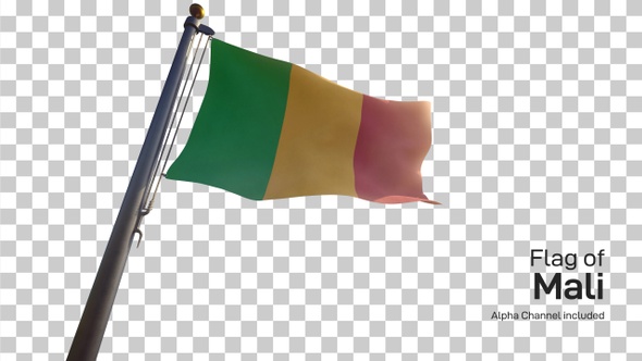 Mali Flag on a Flagpole with Alpha-Channel