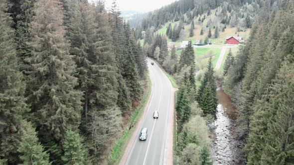 Speed car highway in forest mountains