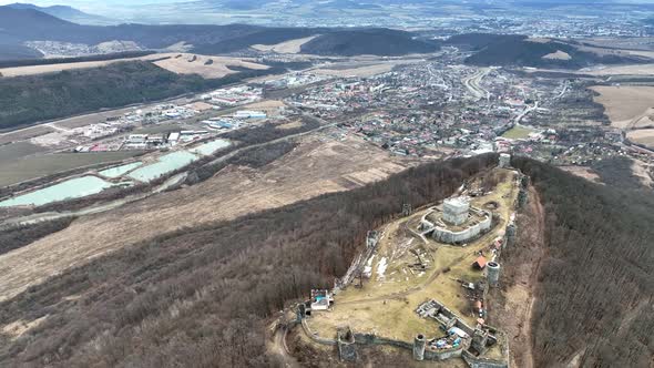 Aerial view of castle in Velky Saris city in Slovakia