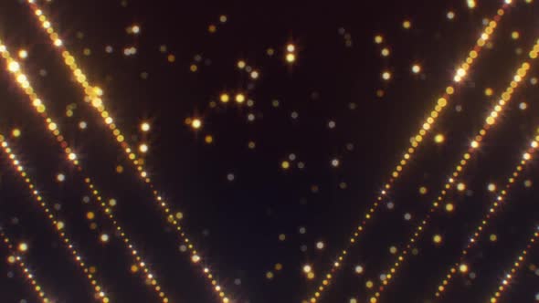 Diagonal Shiny Golden Lights Flashing Lines and Warm Blurred Bokeh