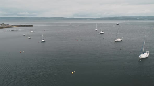 Yachts Sailboats Ships at Ocean Bay Aerial