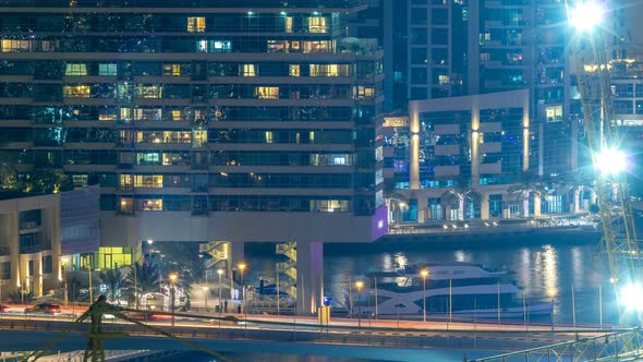 Aerial View of Dubai Marina From a Vantage Point Night Timelapse