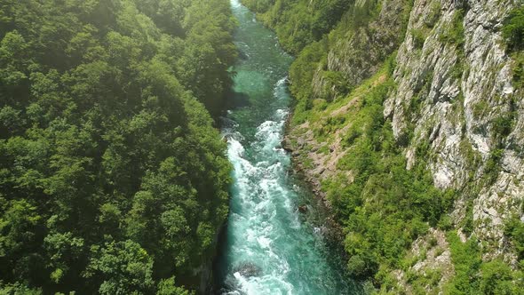 Aerial Shot of Green Canyon and Blue Mountain River. FHD, 