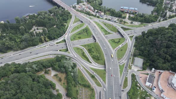 Cars on the Road Aerial View. Kyiv, Ukraine