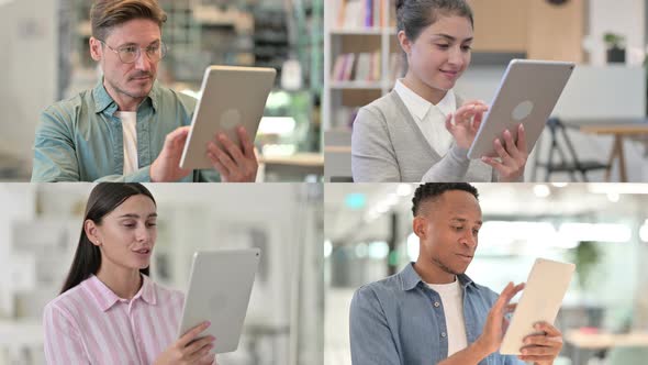 Collage of Different Races People Using Digital Tablet