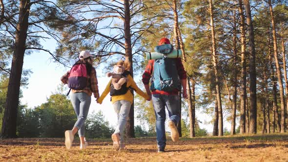 Happy Family are Running on Hike Trip