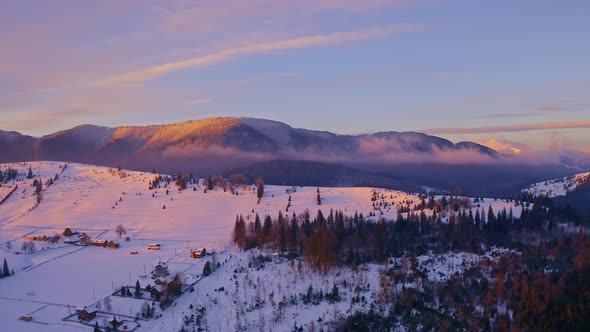 Beautiful Aerial Snowy Mountains Sunrise