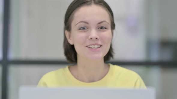 Close Up of Woman Talking on Video Call on Laptop