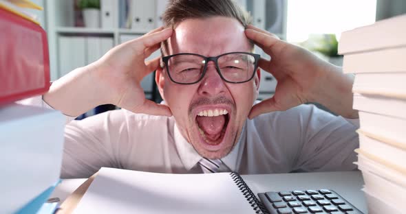 Young Businessman Shouts at Workplace Slow Motion  Movie