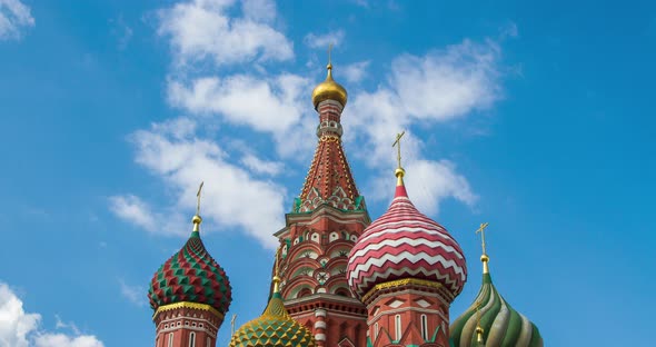 St. Basil's Cathedral and cloud sky. Moscow, Russia. Time lapse footage