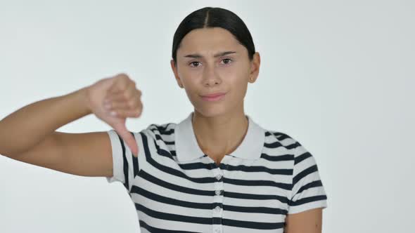 Thumbs Down By Latin Woman, White Background