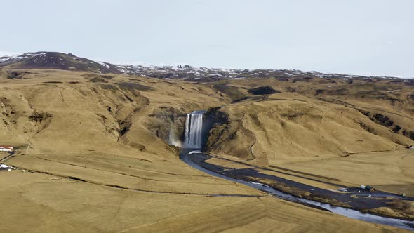 Aerial View of Skogafoss Waterfall and the Valley Iceland