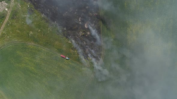 Top down Aerial view of Fire in the field. 08