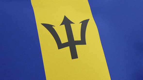 National Flag of Barbados Waving Original Size and Colors 3D Render The Broken Trident or Barbados