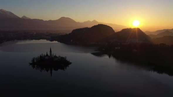 Bled Lake and Marijinega Vnebovzetja Church at Sunrise