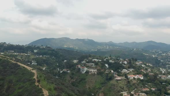 Midday landscape drone view near the famous Hollywood Sign in Los Angeles, California. ( DJi Spark D