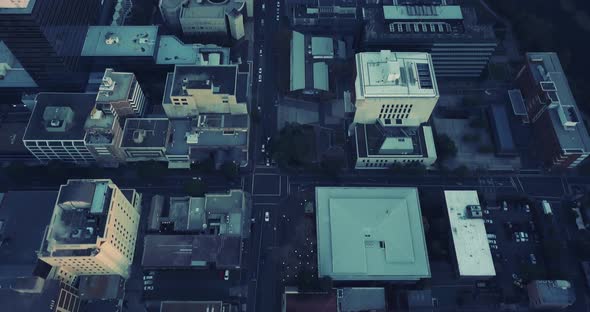 Flying Over City Centre at dawn