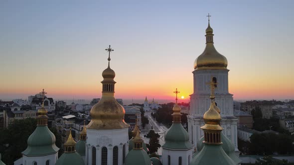 St. Sophia Church in the Morning at Dawn. Kyiv. Ukraine. Aerial View